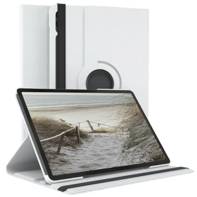 Abbildung von EAZY Case Tablet Hülle für Samsung Galaxy Tab S10 Plus / S9 FE Schutzhülle Smart Cover Rotationcase zum Aufstellen Klapphülle 360 drehbar mit Standfunktion Tasche Kunstleder Weiß