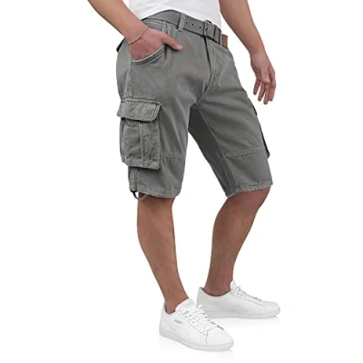 Abbildung von Indicode Kjeld Herren Cargoshorts mit 6 Taschen inkl. Stoffgürtel aus 100% Baumwolle Kurze Hose Bermuda Sommer Herrenshorts Short Men Pants Cargohose kurz Sommerhose für Männer (XL, Grey)