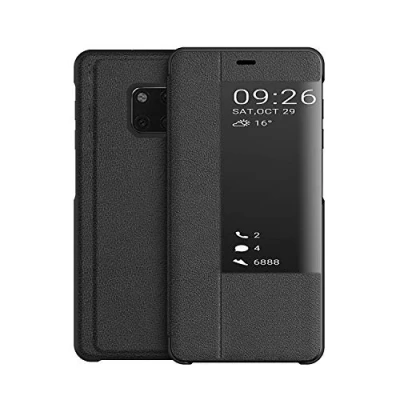 Abbildung von KANSI kompatibel mit Huawei Mate 20 Pro Hülle, Smart View Flip Hülle + Schutzfolie Schwarz