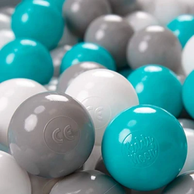 Abbildung von KiddyMoon 100 ∅ 6Cm Kinder Bälle Für Bällebad Spielbälle Baby Plastikbälle Made In EU, Grau/Weiß/Türkis