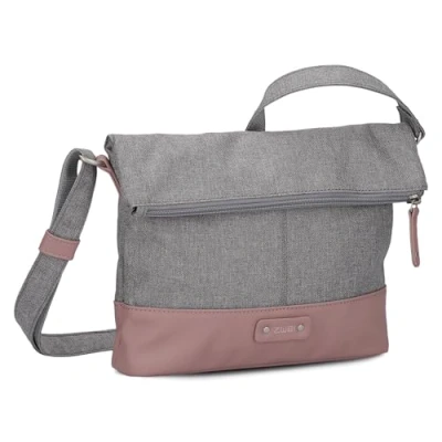 Abbildung von Zwei Damen Rolltop Handtasche Olli OT6 Umhängetasche 2/4 Liter klassische Crossbody Bag wasserabweisend robust strapazierfähig Bicolor Design Schultertasche, hochwertig verarbeitet (powder)