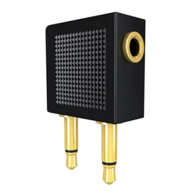Abbildung von Q44 Flugzeug Adapter für Kopfhörer 3,5 mm Klinke Airline Adapter, 2 x Klinkenstecker auf Klinkenbuchse, Goldbeschichtet Ideal (1 Stück)