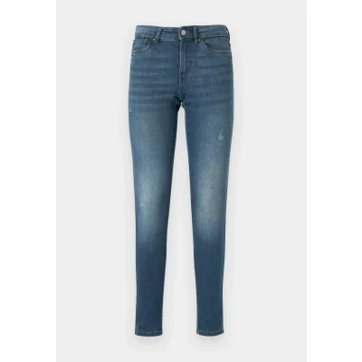 Abbildung von ONLY Damen Skinny Fit Jeans Normal Waist Denim Stretch Hose Bleached Used Design ONLWAUW, Farben:Dunkelblau, Größe:S / 32L