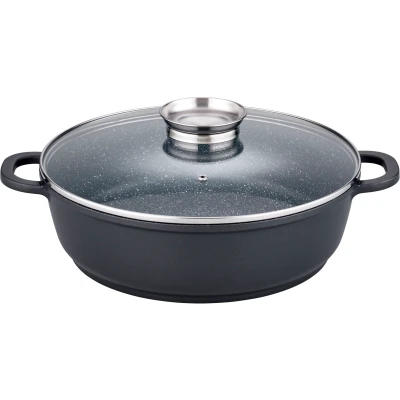 Abbildung von GSW Servierpfanne &quot;Gourmet Granit&quot;, Aluminiumguss, VITAFLON GRANIT Antihaft Versiegelung, Glasdeckel, Induktion