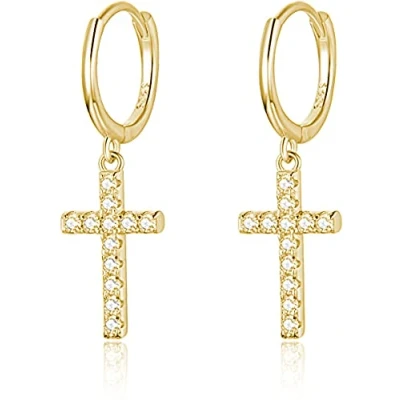 Abbildung von Lisandra Scott Ohrhänger Set 925 Silber Creolen 14K vergoldet I Kreuz Anhänger Ohrringe mit Steinen