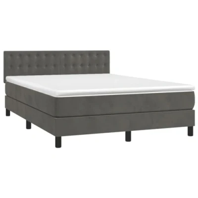 Abbildung von vidaXL Boxspringbett mit Matratze LED Doppelbett Polsterbett Bett Bettrahmen Lattenrost Bettgestell Hotelbett Schlafzimmerbett Dunkelgrau 140x190cm Samt