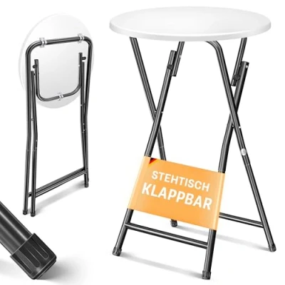 Abbildung von KESSER® Stehtisch Bistrotisch mit PVC Platte Wetterbeständiger Klapptisch 60cm / 110cm Partytisch Tisch rutschfest In &amp; Outdoor Hochzeit Empfangstisch 4 Standfüße pulverbeschichtet