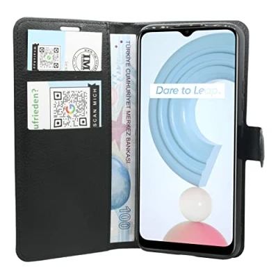 Abbildung von COFI 1453 Buch Tasche Schutzhülle aufklappbare Hülle Standfunktion Zubehör kompatibel mit Realme C25Y schwarz