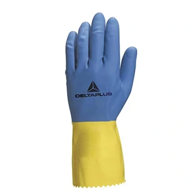 Abbildung von Deltaplus VE330BJ08 Latex Haushaltshandschuh Duocolor 330, Blau Gelb, Größe 8/9