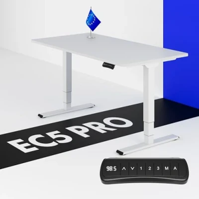Abbildung von FLEXISPOT Höhenverstellbarer Schreibtisch Made in EU Einteilige Tischplatte 140x80 cm Höhenverstellbar Elektrisch mit Dual Motor &amp; 3 Hub Säulen 160kg Tragfähigkeit(weiß)