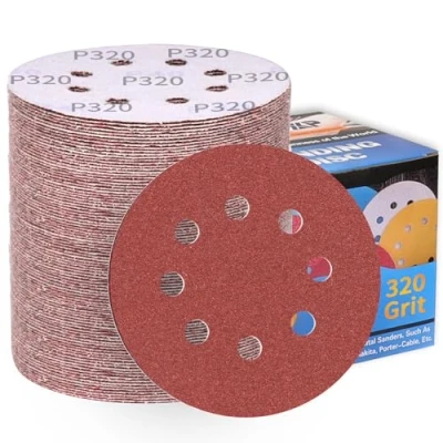 Abbildung von 100 Stück Schleifpapier 125mm Klett P320 Körnung Schleifscheiben 8 Löcher Rund Schleifblätter Profi für Exzenterschleifer ALPXUXP