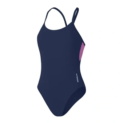 Abbildung von Speedo Einfarbiger Racerback Badeanzug Fitnessschwimmen Weiches Hautgefühl Stilvolles Design für Damen, Himmelblau, XXL