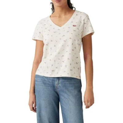 Abbildung von Levi&#039;s Perfect Vneck Tshirt print, Damen, Größe: Small, Off white