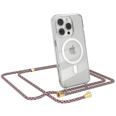 Abbildung von EAZY CASE Handykette kompatibel mit iPhone 15 Pro Kette zum Umhängen Stoßfest Handyhülle für Silikon Hülle Band Handytasche Transparent als Fallschutz in Rot Camouflage