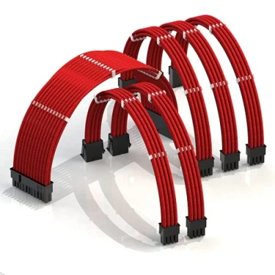 Abbildung von LINKUP AVA 50cm PSU Kabelverlängerung Ummantelt GPU Nach Maß PC Stromversorgung mit Kamm Kit Kompatibel RTX3090 1x 24 P (20+4) 2X 8 (4+4) CPU 3X (6+2) Set 500mm Rot