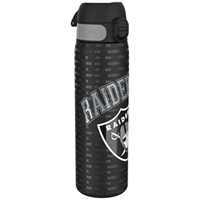 Abbildung von Ion8 Stahl Trinkflasche, 600 ml, Auslaufsicher, Einhandöffnung, Sichere Verriegelung, Spülmaschinenfest, Klappdeckel, Tragegriff, Leicht zu Reinigen, Langlebig, NFL Raiders Design