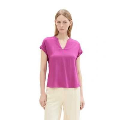 Abbildung von TOM TAILOR Damen Basic Kurzarm Hemdbluse, lush orchid, 40