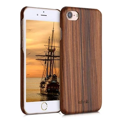 Abbildung von kalibri Schutzhülle kompatibel mit Apple iPhone SE (2022) / (2020) 8 7 Hülle Handy Holz Slim Case Handyhülle Braun