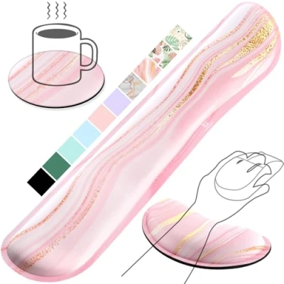 Abbildung von Gimars Handballenauflage Tastatur, Ergonomisches Tastatur mauspad mit gelkissen Memory Foam Handauflage, Handgelenkauflage für Tippen Schmerzlinderung, Komfort Büro, Gaming, Rosa Golden