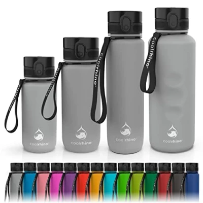 Abbildung von coolrhino Trinkflasche 1,5l für Sport, Outdoor, Schule, Fitness &amp; Kinder Wasserflasche auslaufsicher und Bpa frei Flasche Kohlensäure geeignet (Rhino Grey, 1500ml)