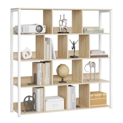 Abbildung von eSituro Standregal Regal stehend, Bücherregal mit 4 Ebenen, Bücherschrank Aufbewahrungsregal Küchenregal Eckregal, Kippsicherungen, aus Metall, 120x30x120 cm, Helle Eiche Weiß