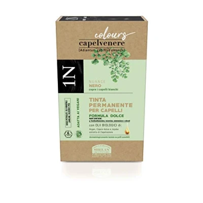 Abbildung von Helan, Capelvenere Colours natürliche permanente Haarfarbe, Formel Dolce Nuance 1N Schwarz Kit einfache Anwendung, geruchlos, hervorragende Abdeckung, Haarfarbe ohne Ammoniak und Alkohol, 125 ml