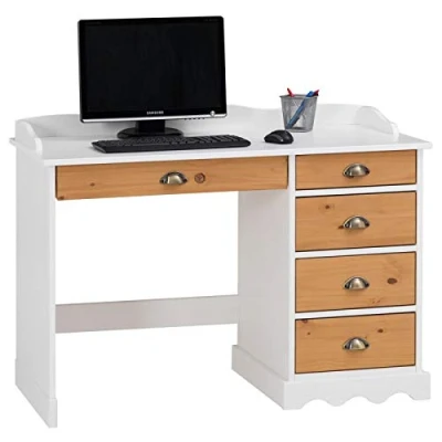 Abbildung von IDIMEX Schreibtisch Bürotisch Colette Arbeitstisch mit Aufsatz, Kiefer massiv, weiß/braun lackiert, Landhausstil
