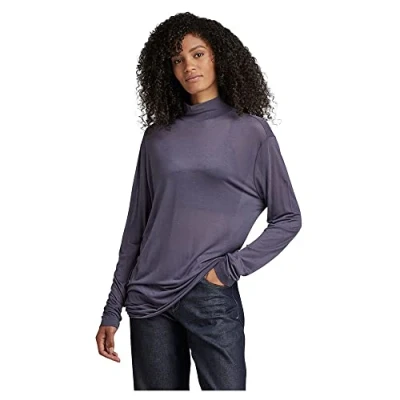 Abbildung von G Star Essential MOCK Loose Langarmshirt, Damen, Größe: Medium, Dk grape