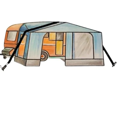 Abbildung von Sturmband XL für Markisen und Vorzelte, Wind/Sturm Sicherung 2X Hering &amp; Spannfeder Zelt Zelte Markise Vorzelt Pavillon Wohnwagen Wohnmobil Camping Zubehör Dachhalteband Spanngurt + TMV24 Chip