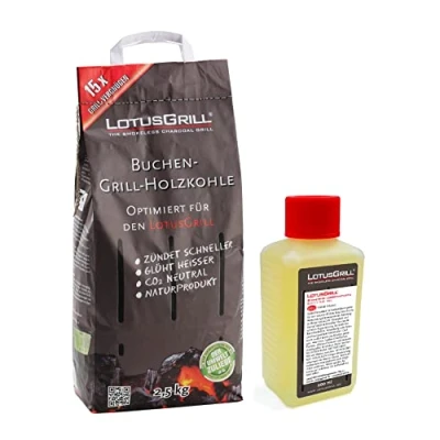 Abbildung von LotusGrill Holzkohlegrill Anzündset Nr.1 1x Buchenholzkohle 2,5kg UND Brennpaste 200ml