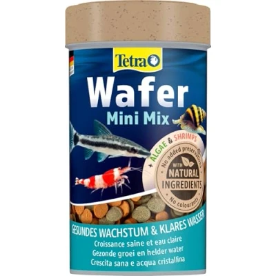 Abbildung von Tetra Wafer Mini Mix Fischfutter für kleine Bodenfische (z. B. Welse) und Krustentiere, gesundes Wachstum Vitalität, 100 ml Dose