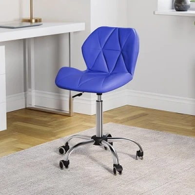 Abbildung von Vida Designs Geo 3331240 Büro Computer Stuhl, blau, Gaming Sekretär, Beine mit Drehrollen, Höhe verstellbar, Chrom, Polyurethan Kunstleder