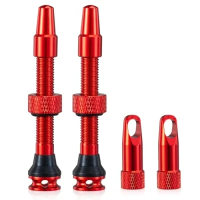 Abbildung von HZJD 2 Stück Presta Tubeless Ventile, Rot, Vorbau, Integriertes Kernentfernungswerkzeug(44 mm)