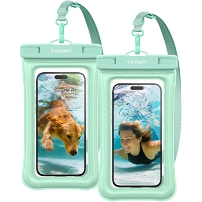 Abbildung von Spigen Aqua Shield wasserdichte Handyhülle Schwimmend [2 Stück] IPX8 Wasserfeste Handytasche Unterwasser Hülle Kompatibel mit iPhone, Galaxy, Xiaomi, Google Smartphones Mint