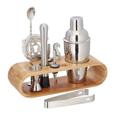 Abbildung von relaxdays Cocktail Shaker 9 teiliges Set mit Ständer, Edelstahl