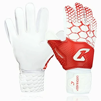 Abbildung von CATCH &amp; KEEP® Kralle Junior Pro Kinder Torwarthandschuhe Premium Torhüterhandschuhe für Tormannhandschuhe mit extra starkem Grip (Version 3.0 Rot, 4)