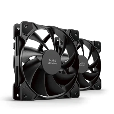 Abbildung von MARSGAMING Mars Gaming MF PROX2 Schwarz, Kit 2 120mm Lüfter, Anti Vibrationssystem, Ultra leise, Dualer Anschluss 3PIN + 4PIN