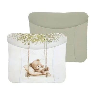 Abbildung von Ceba Baby® weiche Wickelauflage 50x70 cm Baby Wickelunterlage Wickeltischauflage für Junge und Mädchen Wasserdicht, abwaschbar OEKO TEX® Standard 100 Made in EU Teddybär auf der Schaukel