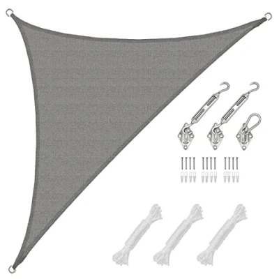 Abbildung von AMANKA Sonnensegel UV Dreieckig Atmungsaktiv, 3,6x3,6x5,1m Grau+Befestigung