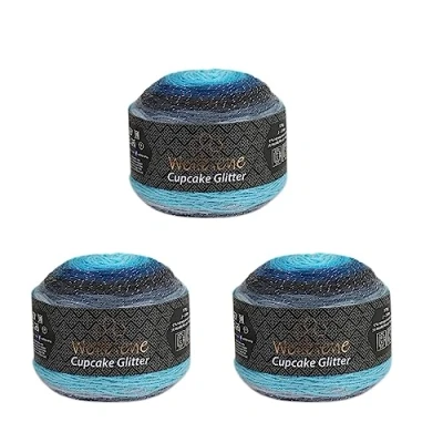 Abbildung von Cupcake Glitter Simli 3 x 150g Strickwolle 450 Gramm Wolle zum Stricken und Häkeln Babywolle türkische Farbverlaufswolle Glitzer (3020 dunkelgrau grau blau)