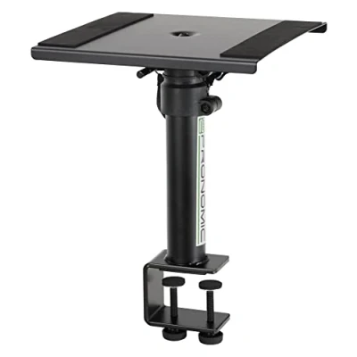 Abbildung von Pronomic SLS 36K BK Tischstativ mit Tischklemme für Studio Monitore sehr platzsparend Höhenverstellbar von 24,5 cm und 41,5 Ablagefläche Moosgummistreifen Schwarz