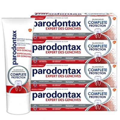 Abbildung von Parodontax Zahnpasta Complete Protection Blancheur, 8 Vorteile, gegen Zahnkreide und gelegentliche Zahnfleischbluten, 4 x 75 ml