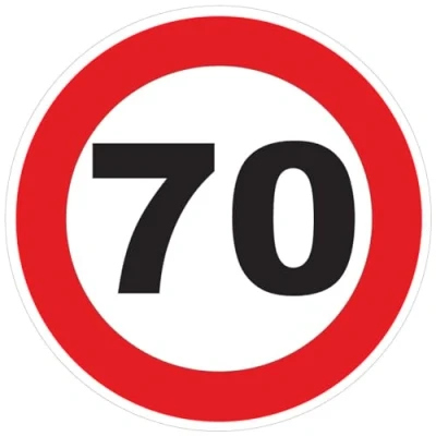 Abbildung von Aufkleber Geschwindigkeitsbegrenzung für Busse, Kreis, Rot Traktor, Schwergewicht, Geschwindigkeitsbegrenzung, LKW, 70 km/h, selbstklebend, 10 cm Durchmesser