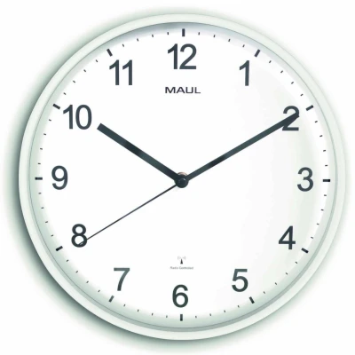 Abbildung von Maul Wanduhr MAULsprint Ø 30 cm Funkuhr mit automatischer Zeiteinstellung ideal für Wohnzimmer, Schlafzimmer, Küche, Arbeitszimmer und Büro Gute Lesbarkeit große Räume Weiß