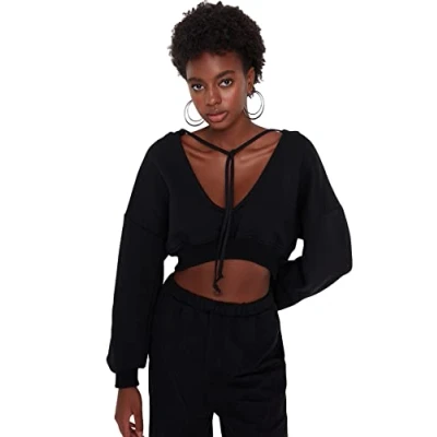 Abbildung von Trendyol Women&#039;s Damen Gerade Lange Ärmel Entspannt Sweatshirt, Black, M