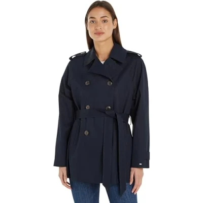 Abbildung von Tommy Hilfiger Damen Trenchcoat Cotton Short Kurzmantel, Blau (Desert Sky), 32