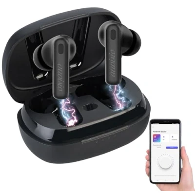 Abbildung von auvisio Funkkopfhörer: In Ear Stereo Headset mit ANC, Bluetooth 5.2, Ladebox, App, schwarz (Kopfhörer InEar Kopfhörer, Freisprecheinrichtung)