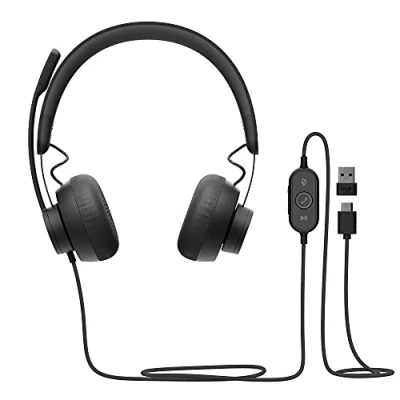 Abbildung von Logitech Zone 750 Kabelgebundenes On Ear Headset mit Noise Cancelling Mikrofon, USB C und A Adapter, Plug and Play Kompatibilität für alle Geräte Graphit