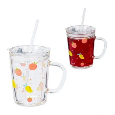 Abbildung von relaxdays Kinderbecher 2er Set Kindergläser mit Früchte Motiv, Glas