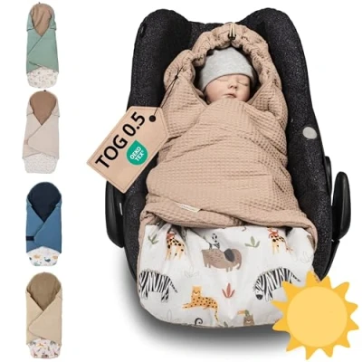 Abbildung von ULLENBOOM Einschlagdecke Babyschale Sommer, Aus 100% OEKO TEX Materialien Sand Savanne (Made in EU) Decke für &amp; Kinderwagen, gängige Kindersitze, ideal 0 bis 9 Monate